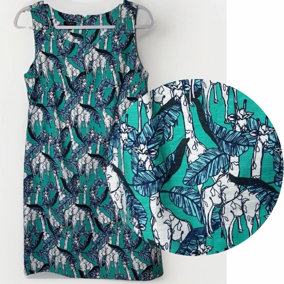 New Talbots Womens Sheath Dress Giraffe Print Sleeveless Stretch Zip 8P Hawaiian - Picture 1 of 11
